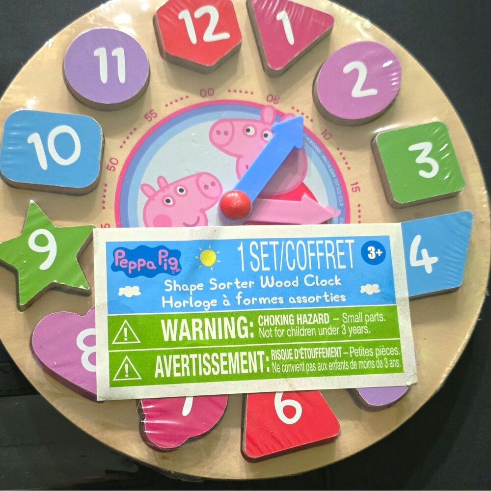 Peppa Pig Shape Sorter Wooden Clock 12-Piece Set Alphabet Ages 3+ MPN 68008